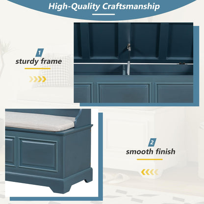 Merax 41.7" Retro Shoe Storage Bench with Safe Soft-Close Devices and Hidden Storage for Living Room and Entryway,Antique Navy