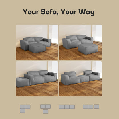 Marsail Modular Sectional Sofa, 80" L-Shaped Modular Sectional Couch with Deep Seat, Freely Combinable Sectional Cloud Sofa for Living Room, No Assembly, Plush Corduroy Fabric, Grey