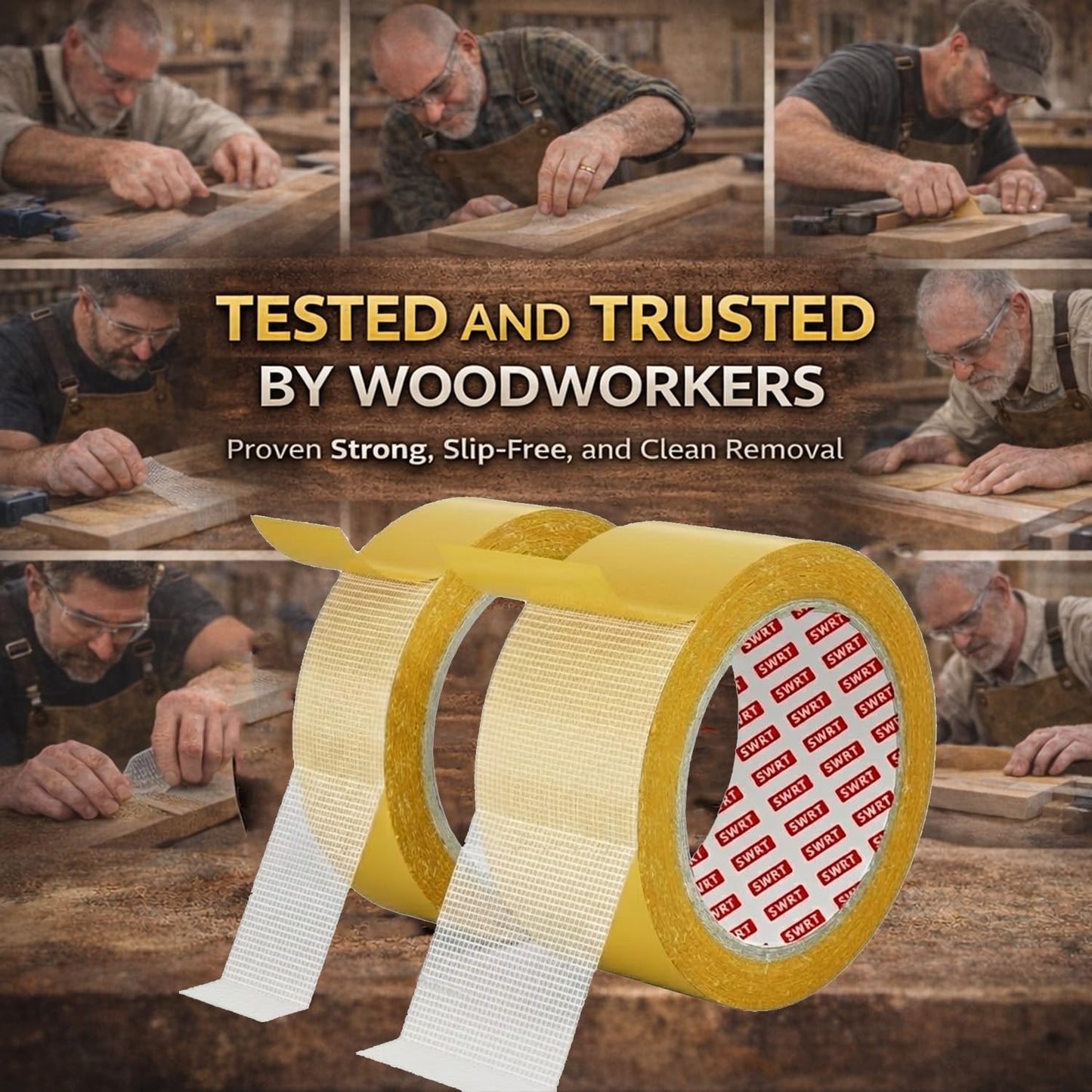 SWRT Double Sided Woodworking Tape for Woodworking Router Templates and CNC Projects, Removable Adhesive for Holding Wood Templates, Routing, and Anchoring, No Residue, 1 & 2 Inch x 33 FT, 2 Rolls