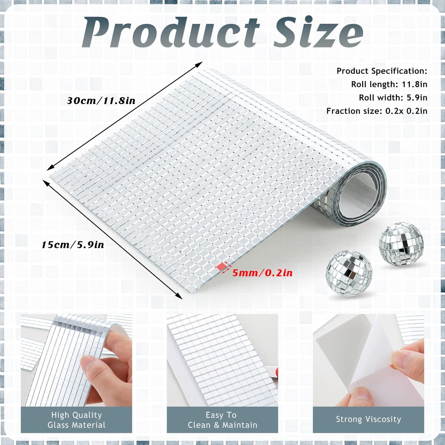 10800pcs Mirror Mosaic Tiles, 5 x 5mm Self-Adhesive Disco Tiles, Square Mirror Disco Tiles, 4D Disco Ball Stickers for DIY Crafts and Party Decorations
