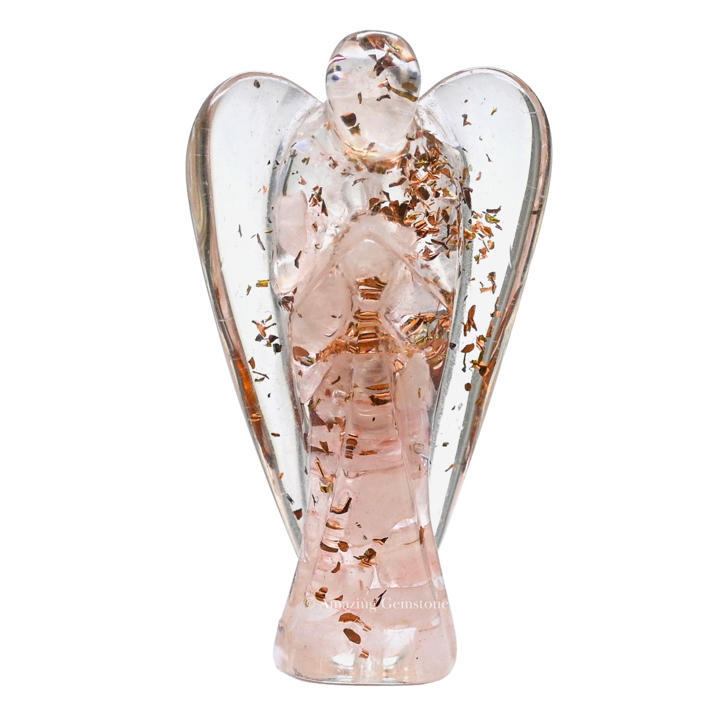 Amazing Gemstone Rose Quartz Guardian Angel Figurine Pocket Crystal Angel for Protection - Orgone Guardian Angel with Orgonite Layer and Natural Crystal for Healing Gift (2 Inch, Organite)