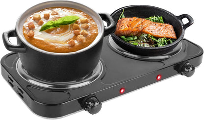 Electric Double Burner 2000W Portable Coil Hot Plate Stove - Countertop RV Hotplate with Non-Slip Rubber Feet