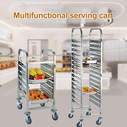WRYsqbhjyb Stainless Steel Work Table, Kitchen Trolley Cart with Wheels, Bakery Rack Serving Cart with Brake for Kitchen Prep Work(Large)