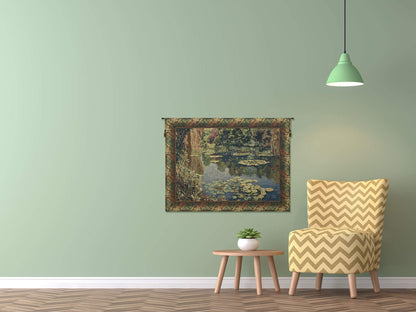Lake Giverny With Classic Border Belgian Tapestry Wall Hanging - 43 in. x 33 in. Cotton/Viscose/Polyester by Claude Monet