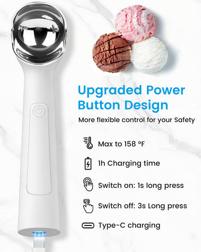 Heated Ice Cream Scoop Rechargeable, Heating Electric Ice Cream Scooper with LED Display, 158°F Warming Spoon for Hard Icecream