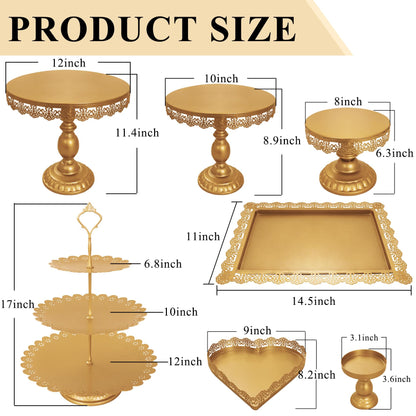 JALANCY Set of 9 Cake Stands Metal Cupcake Stand Set Multiple Styles Candy Fruit Display Tower Dessert Plate Cake Serving Tray for Birthday Party Wedding Anniversary Baby Shower Engagement (Gold)