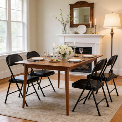 MAKE CHANGES Folding Dining Chairs Set of 10 - Modern PU Leather Folding Chairs with Cushion Seat & Back Metal Legs Kitchen Chairs Folding Chair Set for Kitchen/Living Room/Bedroom/Parties (Black)