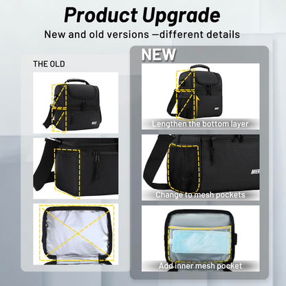 MIER Insulated Lunch Box Dual Compartment Lunch Bag Leakproof Cooler for Men Women Adult Work, Black, Medium (Upgraded Extra-Tall Bottom Layer)