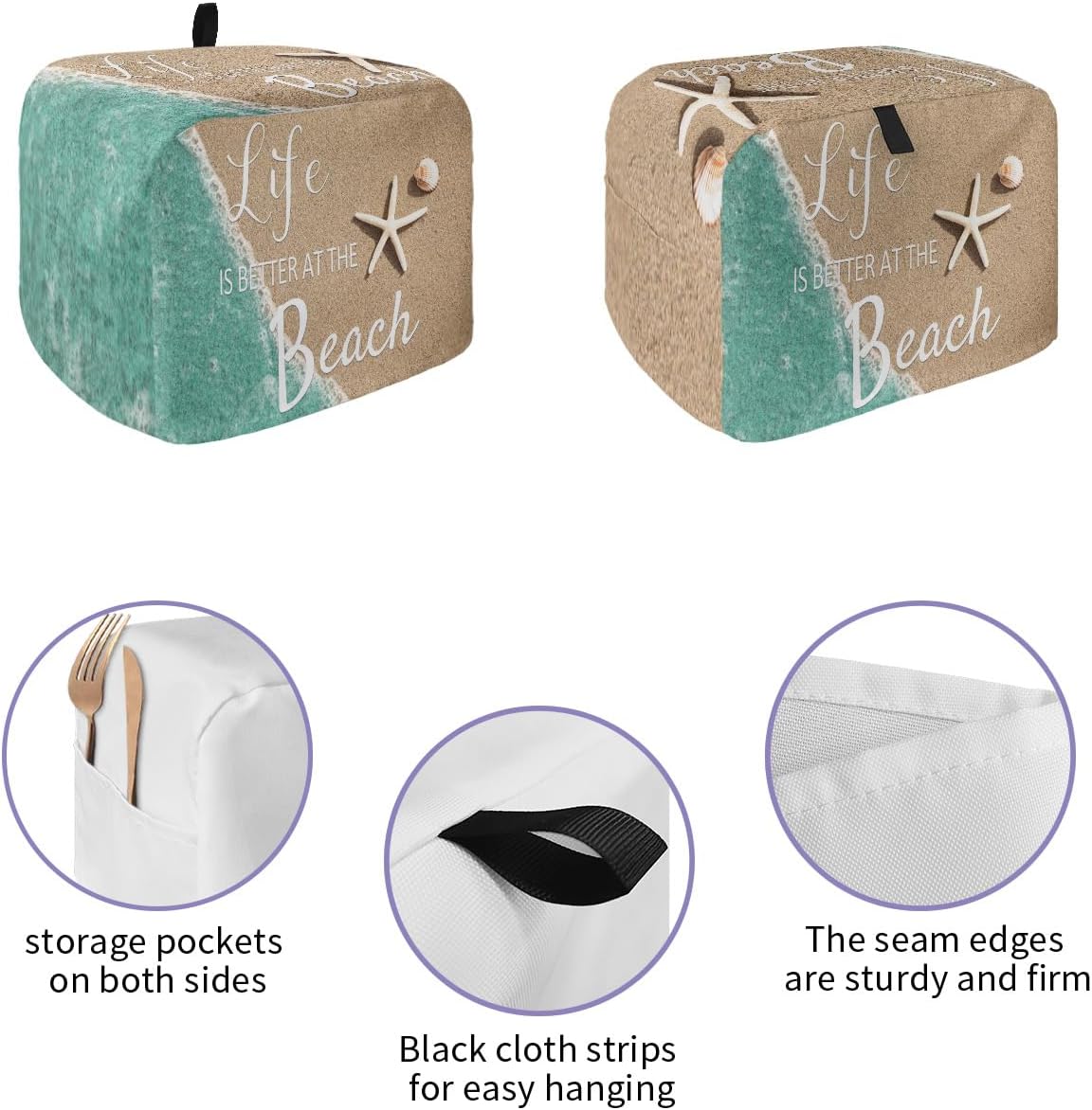 Life is Better at The Beach Toaster Cover 4 Slice, Ocean Nautical Coastal Starfish Toaster Oven Cover