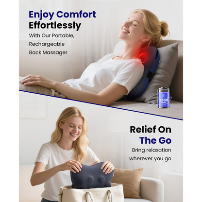 BOB AND BRAD Cordless Back Massager with Heat FSA Eligible HSA Eligible, Shiatsu Neck Massager for Pain Relief Deep Tissue, 3D Kneading Massage Pillow for Pain Relief, Birthday Gifts for Women Men