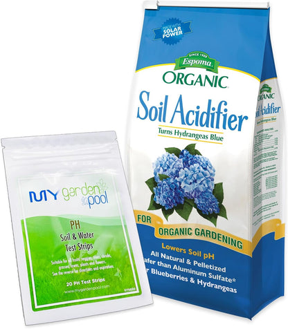 6 lbs 20 Espoma Organic Soil Acidifier Bag With My Garden Pool PH Test Strips ct. - Acidify, Enhance Hydrangea Color
