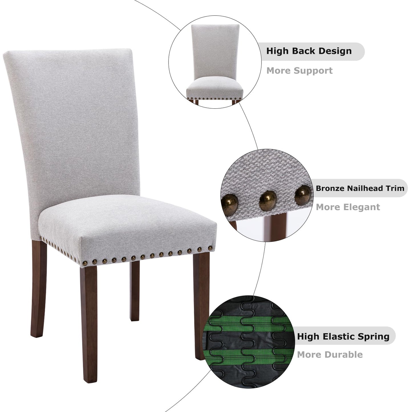 COLAMY Upholstered Parsons Dining Chairs Set of 6, Fabric Dining Room Kitchen Side Chair with Nailhead Trim and Wood Legs - Light Grey