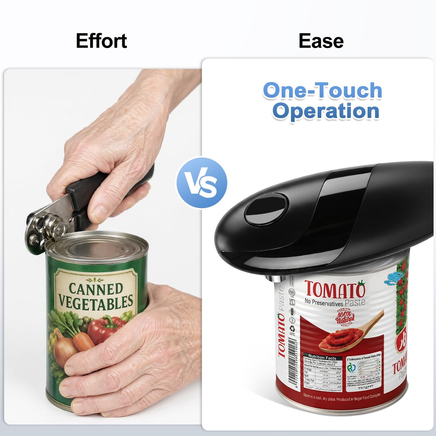 Automatic Electric Can Opener for Seniors & Arthritis, One-Touch Hands-Free Operation, Fits All Can Shapes, Smooth Edge, Battery Powered Portable Kitchen Gadget
