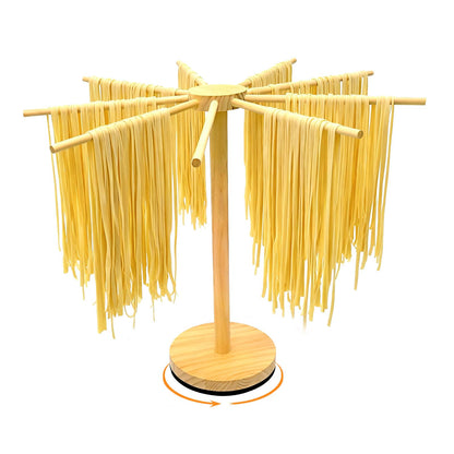 Pasta Drying Rack,Wooden Pasta Dryer Rotatable Collapsible Drying Rack with 9 Rods Quickly Assemble, Fresh Pasta Noodle Spaghetti Dryer Hanger Stand, Easy to Assemble and Store