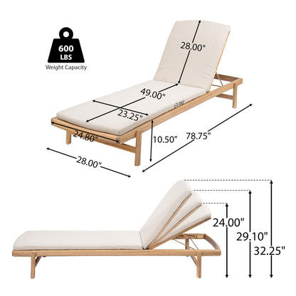 Christopher Knight Home Brolen Acacia Wood Chaise Lounge Chair Outdoor Set of 4, Patio Outdoor Chaise Lounge with Cushions, Adjustable Backrest Lounge Sofa, Wooden Sunbathing Pool Lounger, Teak+Beige