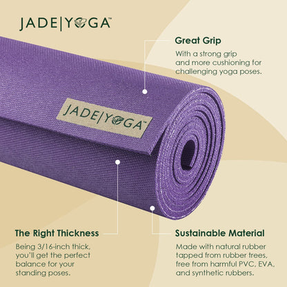 JadeYoga Harmony Yoga Mat - Durable & Thick Gym Fitness Mat, Non-Slip Natural Rubber Yoga Mat - Home Exercise & Stretching Mat, Workout Mat - Yoga, Pilates & Meditation for Women & Men
