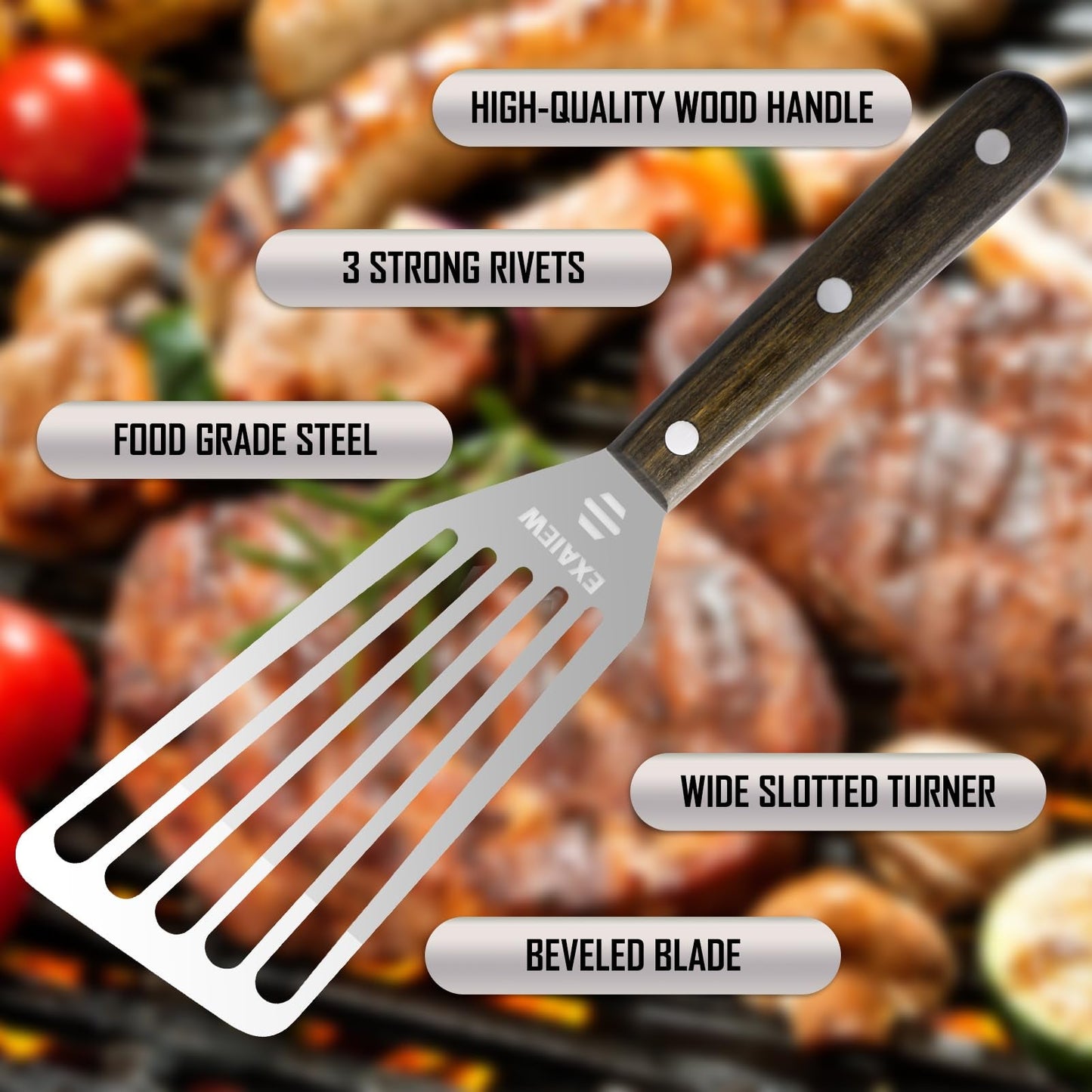 EXAIEW 2 Pack Fish Spatula Stainless Steel，Flexible Metal Spatula Perfect for Flipping Eggs, Burgers and Baking, Durable Lightweight Kitchen Slotted Turner for Cooking & BBQ, Perfect Gifts