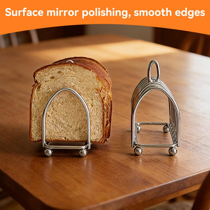 Frdhee Toast Rack English Style, 6 Slice Bread Holder, Stainless Steel Toast Holder Stand with Ball Feet, Vintage British Bread Loaf Grid Cooling Station with Handle for Kitchen Bakeware