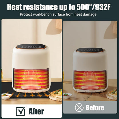 Heat Resistant Mat for Air Fryer Site, Fireproof Silicone Countertop Protector, Non-slip and Waterproof, Black
