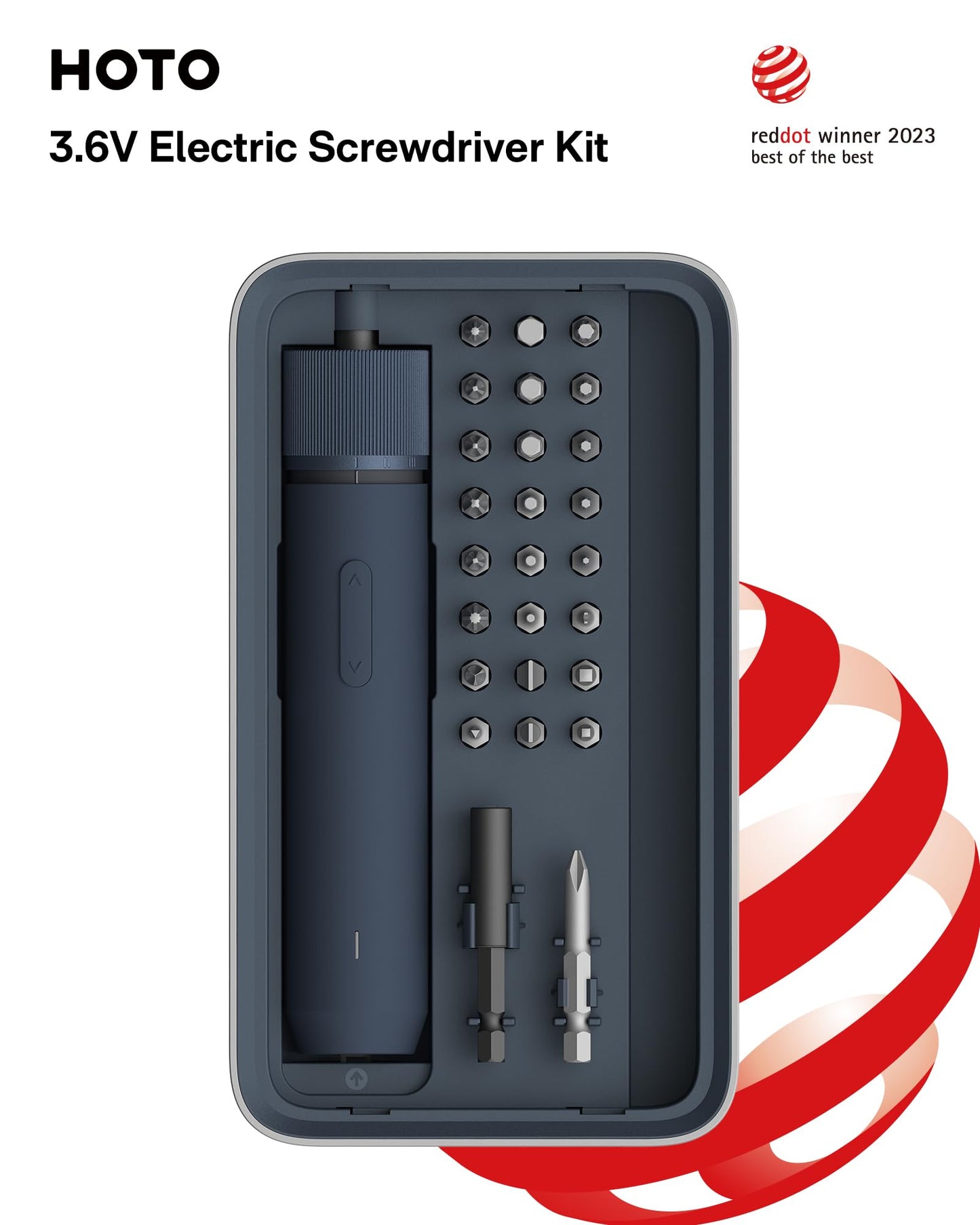 HOTO Electric Screwdriver Kit, 25-Piece Upgraded Bit Set, 3.6V Cordless Screwdriver Rechargeable, Magnetic Case Lid, 3 Torque Settings, 1500mAh Battery, LED Light for Furniture/Electrical Repairs
