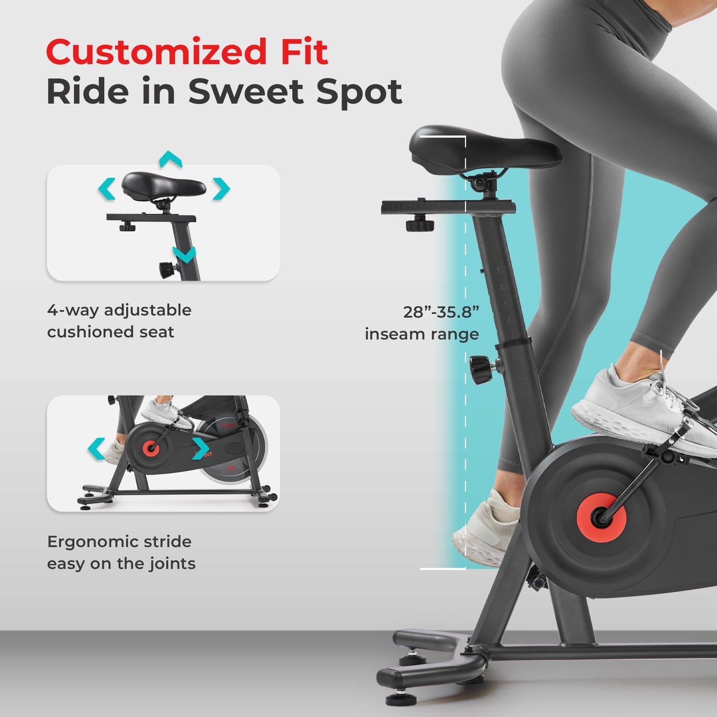 Sunny Health & Fitness ACTIVE Smart Cycling Exercise Bike, Magnetic Resistance Plus 4-Way Adjustable Cushion Seat, Home Stationary Training Equipment, Free SunnyFit App Bluetooth Link – SF-B124066