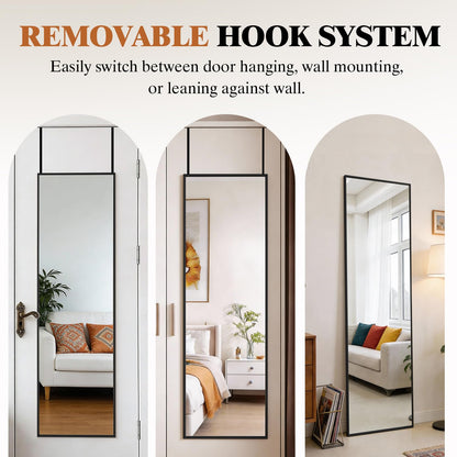 DUMOS 47x14 Full Length Mirror Over the Door, Wall Mounted Full Body Mirror, Door Hanging Metal Aluminum Alloy Frame Dressing Mirrors for Bedroom, Living Room, Entryway, Black