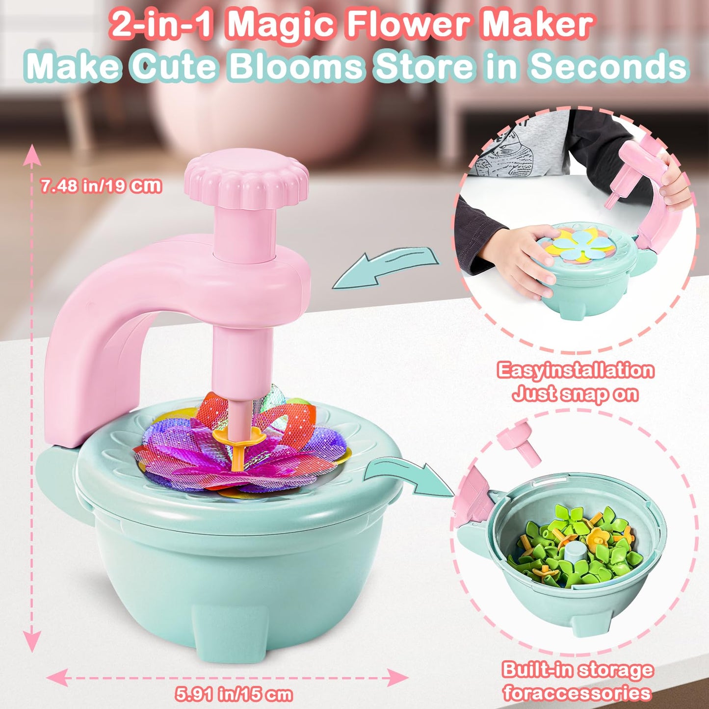 Loshuer Fabric Flower Bouquets Toys, Flower Making Kit for Kids Ages 3+, DIY Arts and Crafts Activity for Preschool Toddlers, Screen-Free Craft Gifts for Girls, Home Classroom Craft Play