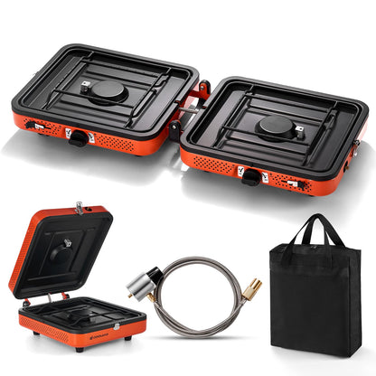 Odoland Bundle - 2 Items 10pcs Camping Cookware and Portable 2 Burner Camping Stove