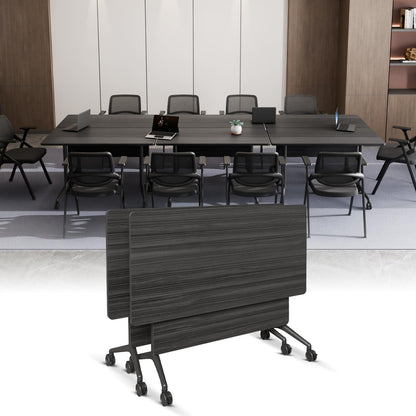 Folding Conference Room Tables with Wheel -Modern Large Modular Conference Table,Stackable Flip Top Training Meeting Table,Space Saving,for Seminar,Office,Classroom(Black A,47IN,2pack)