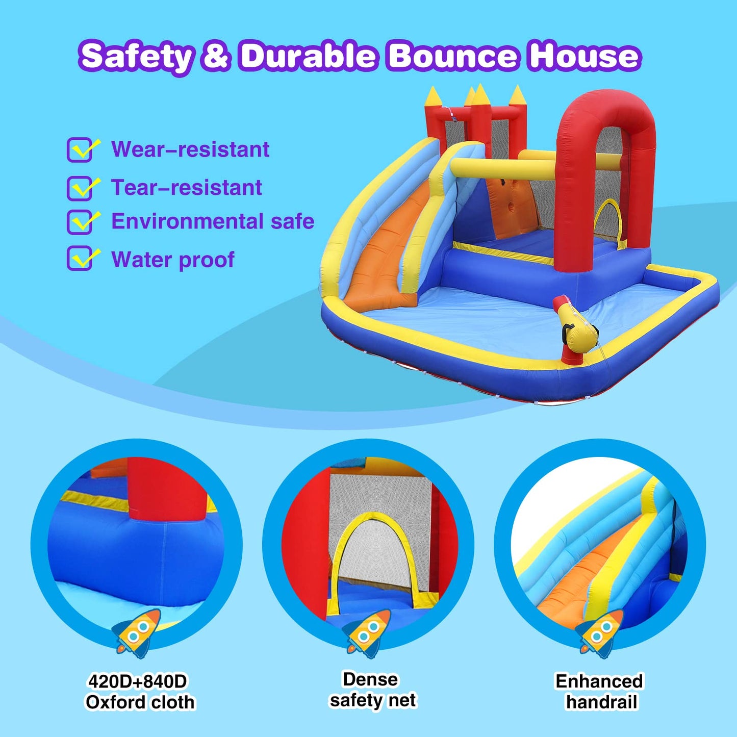 JOYLDIAS Inflatable Water Slide Bounce House,Slide Bouncer Castle Playhouse w/Splash Pool,Jump Area, Climbing Wall,Basketball Hoop,450W Air Blower for Kids Backyard Indoor Outdoor Use,Free Water Gun