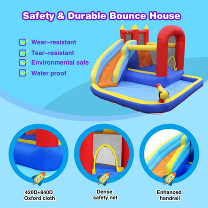 JOYLDIAS Inflatable Water Slide Bounce House,Slide Bouncer Castle Playhouse w/Splash Pool,Jump Area, Climbing Wall,Basketball Hoop,450W Air Blower for Kids Backyard Indoor Outdoor Use,Free Water Gun