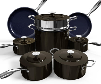 Nuwave Lux 13pc Forged Lightweight Cookware Set PFAS Free, Healthy G10 Duralon Ceramic Coating, Ultra Non-Stick, Stay-Cool Handles, Works on All Cooktops & Induction Ready