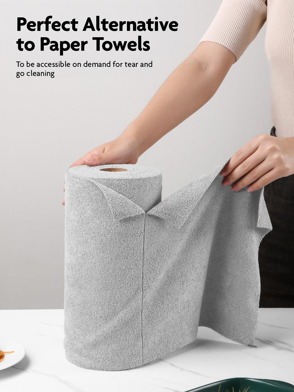 Fantasticlean Microfiber Cleaning Cloth Roll -40 Pack, Tear Away Microfiber Towels, 12" x 12", Reusable, Washable, Scratch Free, Ultra Absorbent Dishcloth for for All-Around Cleaning Supplies (Grey)