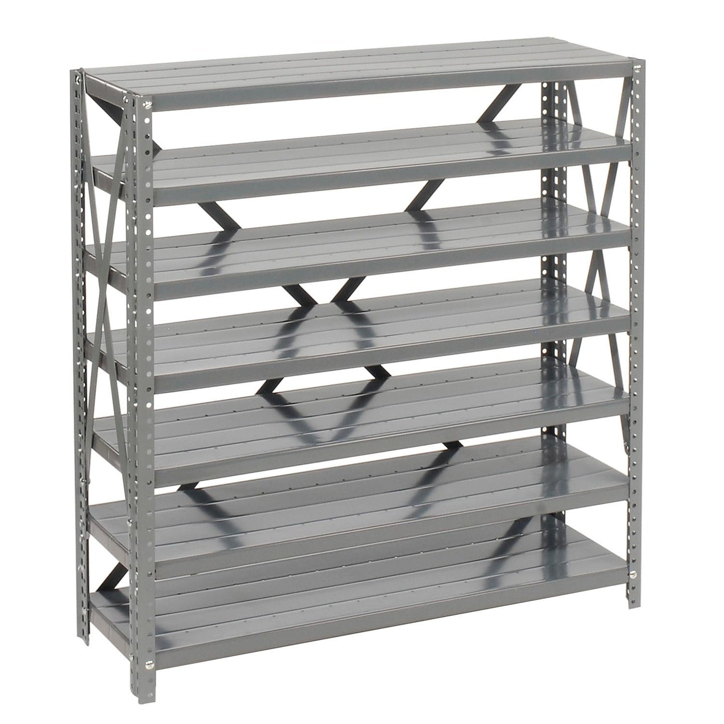 Global Industrial 7 Shelf Steel Shelving with (48) 4" H Plastic Shelf Bins, Blue, 36" W x 12" D x 39" H, Single-Sided Open Shelving with 48 Plastic Shelf Bins