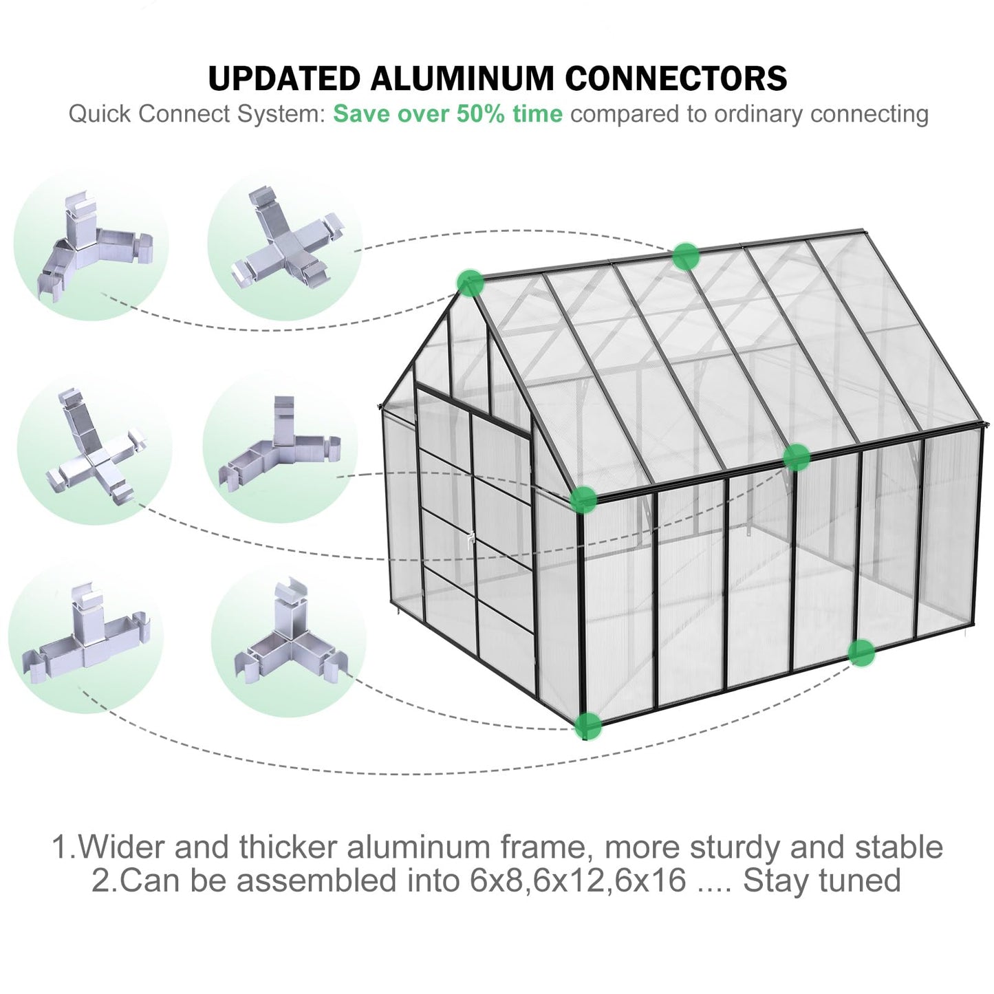 SELLERWE 10x12x10 FT Large Greenhouse, Easy Assembly Thicker Aluminum Hybrid Polycarbonate Greenhouses for Outdoors w/2 Windows,Heavy Duty Walk-in Greenhouses for Outside, Backyard, Graden