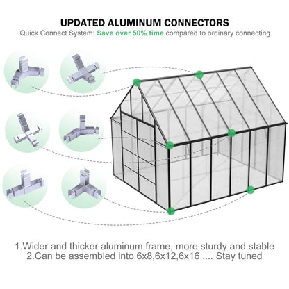 SELLERWE 10x12x10 FT Large Greenhouse, Easy Assembly Thicker Aluminum Hybrid Polycarbonate Greenhouses for Outdoors w/2 Windows,Heavy Duty Walk-in Greenhouses for Outside, Backyard, Graden