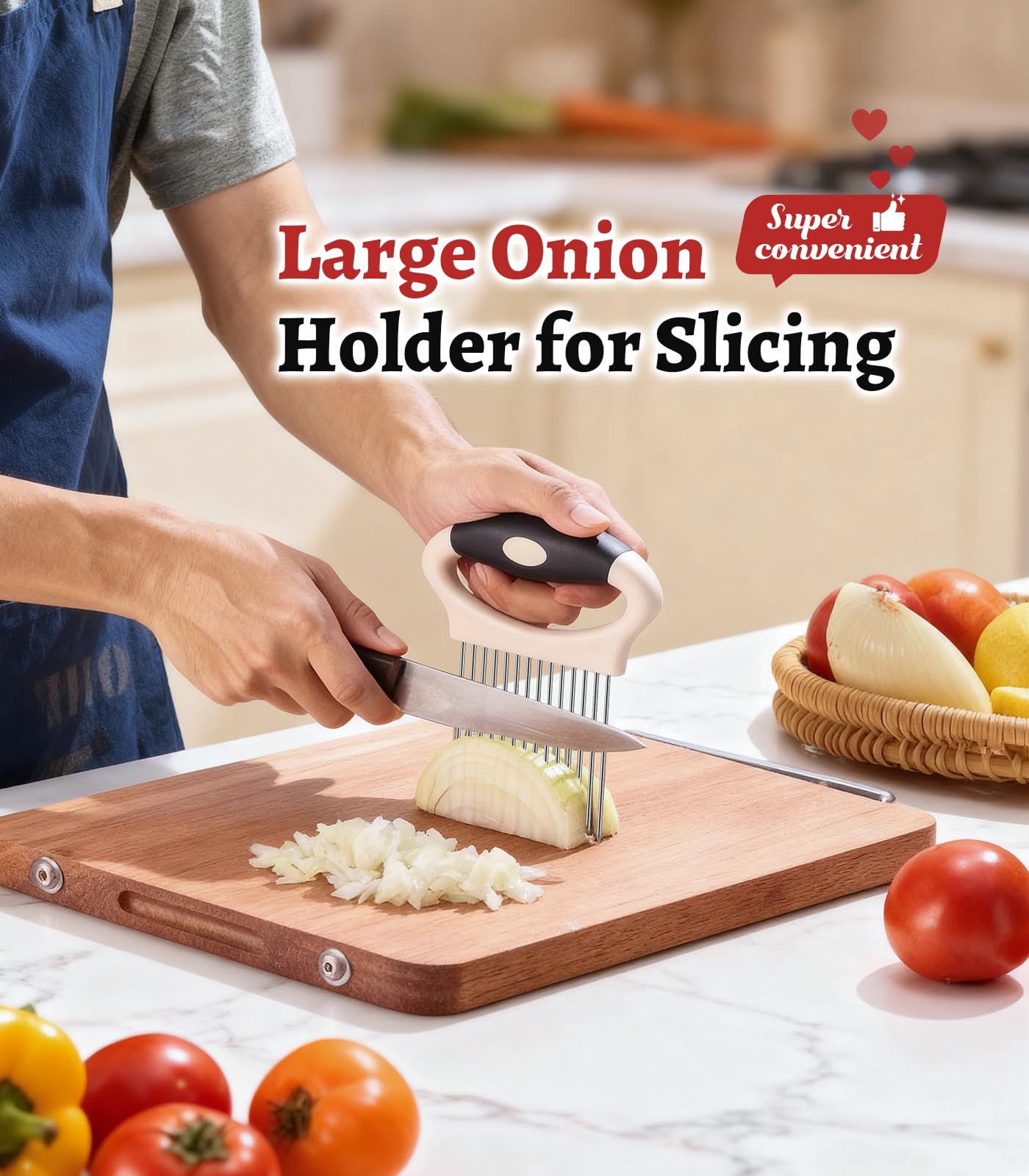 Large Onion Slicer Holder, Stainless Steel Onion Holder for Slicing, Onion Cutter Vegetable Chopper Tool with 14 Sharp Prongs for Slicing of Potato Avocados & Meat, Cooking Gadgets Tool for Fruit Prep