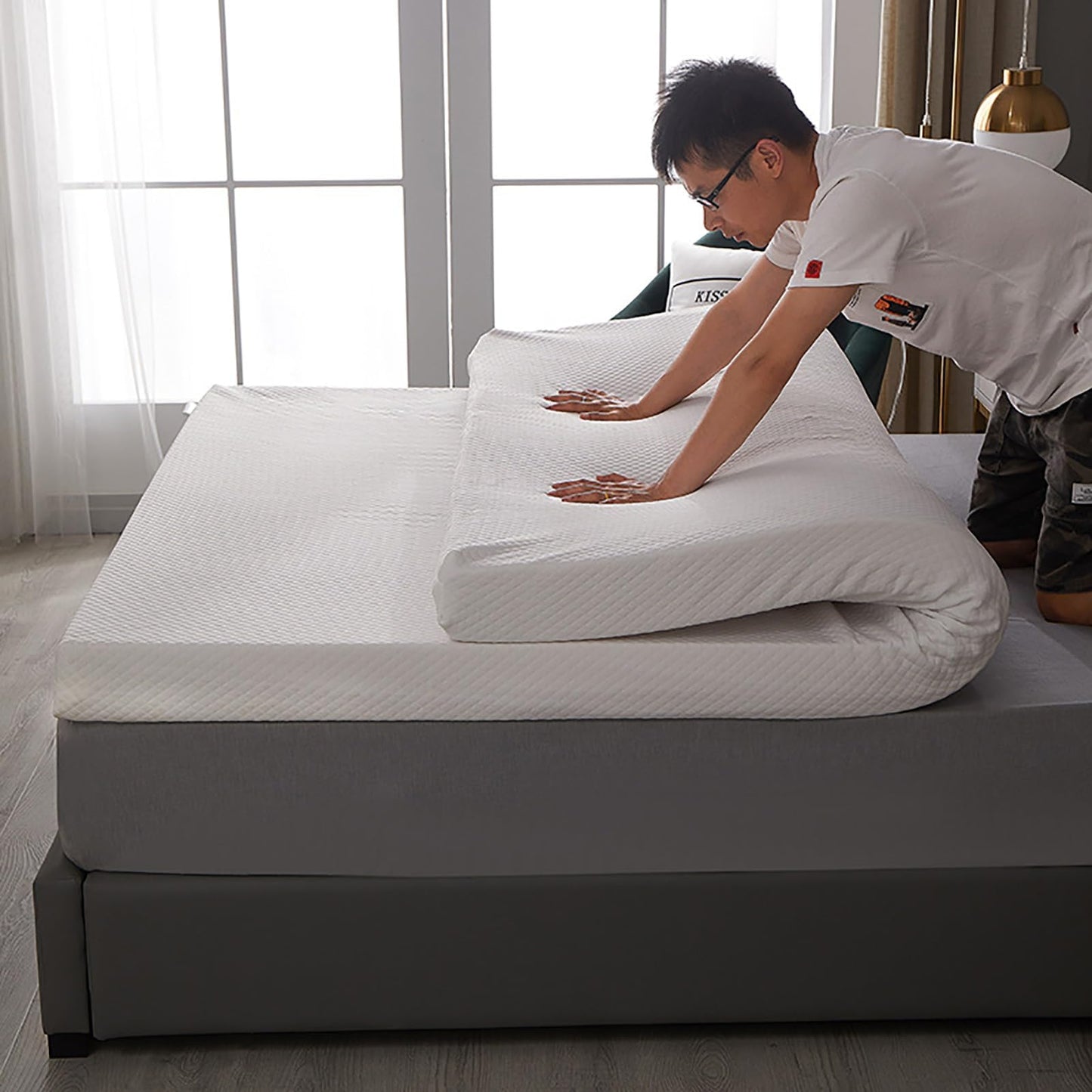 BIRJXVTO Natural Latex Mattress Topper,Premium Latex Mattress Topper,Washable Natural Latex Mattress Imported Natural Rubber Pure Mattress,3in,200x220cm(79x86in)