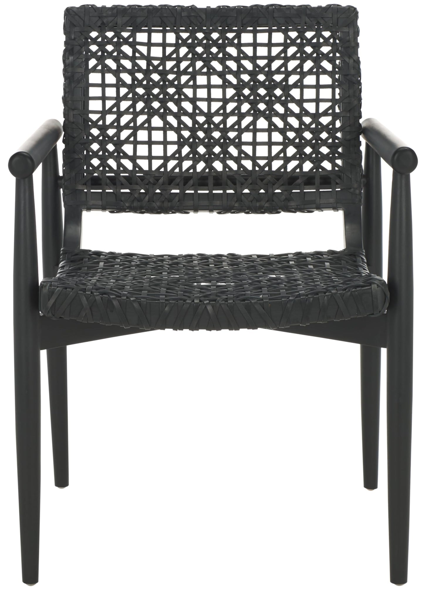 SAFAVIEH Home Collection Sianna Black Solid Wood/Black Leather Woven Accent Chair (Fully Assembled)