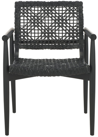 SAFAVIEH Home Collection Sianna Black Solid Wood/Black Leather Woven Accent Chair (Fully Assembled)