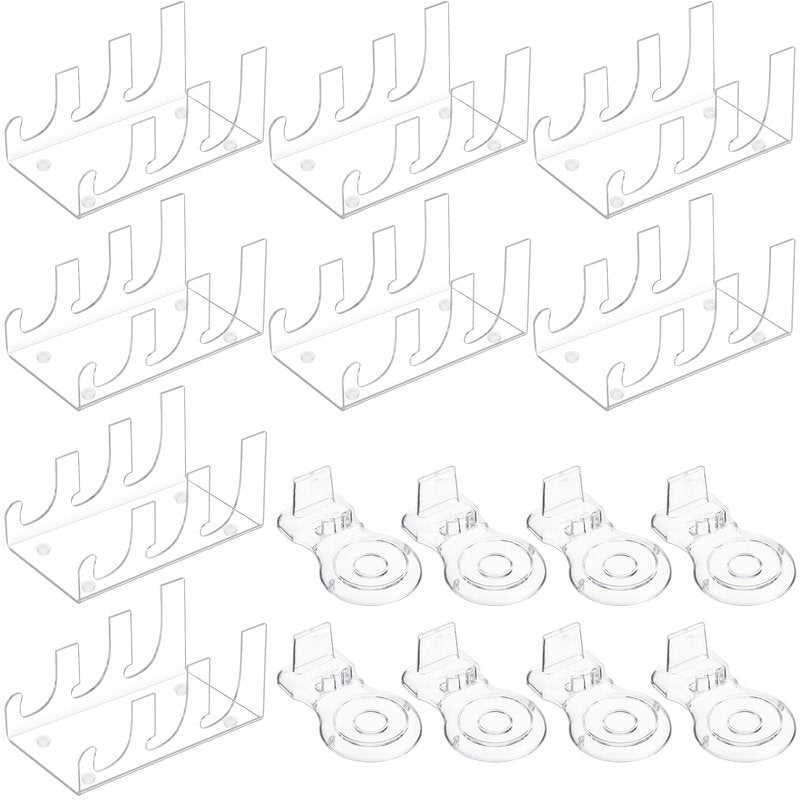 RattanView 16 pack Acrylic China Dinnerware Display Stand 8 Pcs 3 Tiers Clear Plate Dish Platters Setting Holder and 8 Pcs Tea Cup Saucer Stand for Kitchenware Tableware Display Organizer