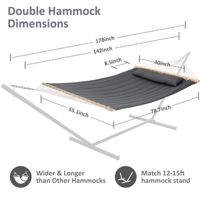 SUNCREAT Hammocks Double Hammock with Wooden Stand Included, Outdoor Hammocks for Outside, 475 lbs Capacity, Dark Gray