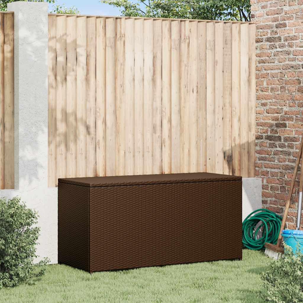 Faucqir Contemporary Brown Outdoor Storage Chest with Powder-Coated Steel and Synthetic Poly Rattan, 47.2 x 19.7 x 23.6 in, Gas Lift Lid, Patio Balcony Garden Deck Organizer