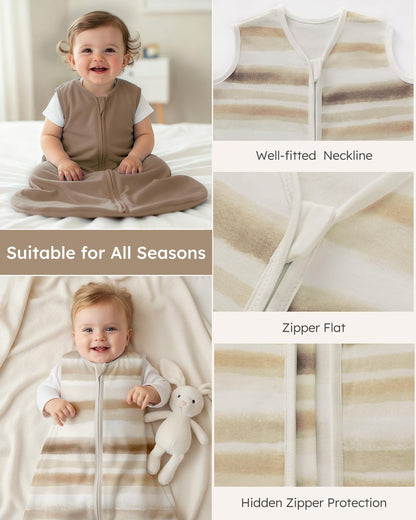 Yoofoss Baby Sleep Sack | 100% Organic Cotton Wearable Blanket for 18-24 Months | 2-Way Zipper, 3 Pack