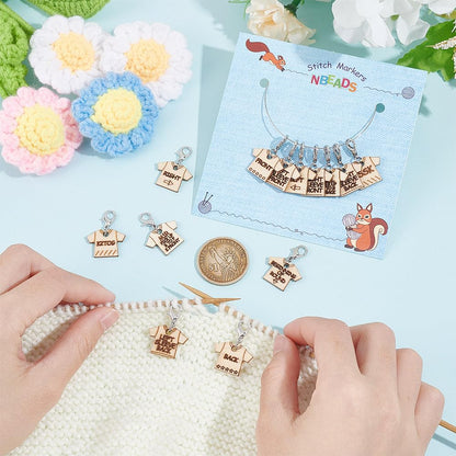 NBEADS 13 Pcs 13 Styles Wood T-Shirt Shaped Stitch Markers, Wooden Crochet Stitch Marker Locking Stitch Marker with Lobster Clasp Knitting Crocheting Accessories for Marking Direction Guidelines