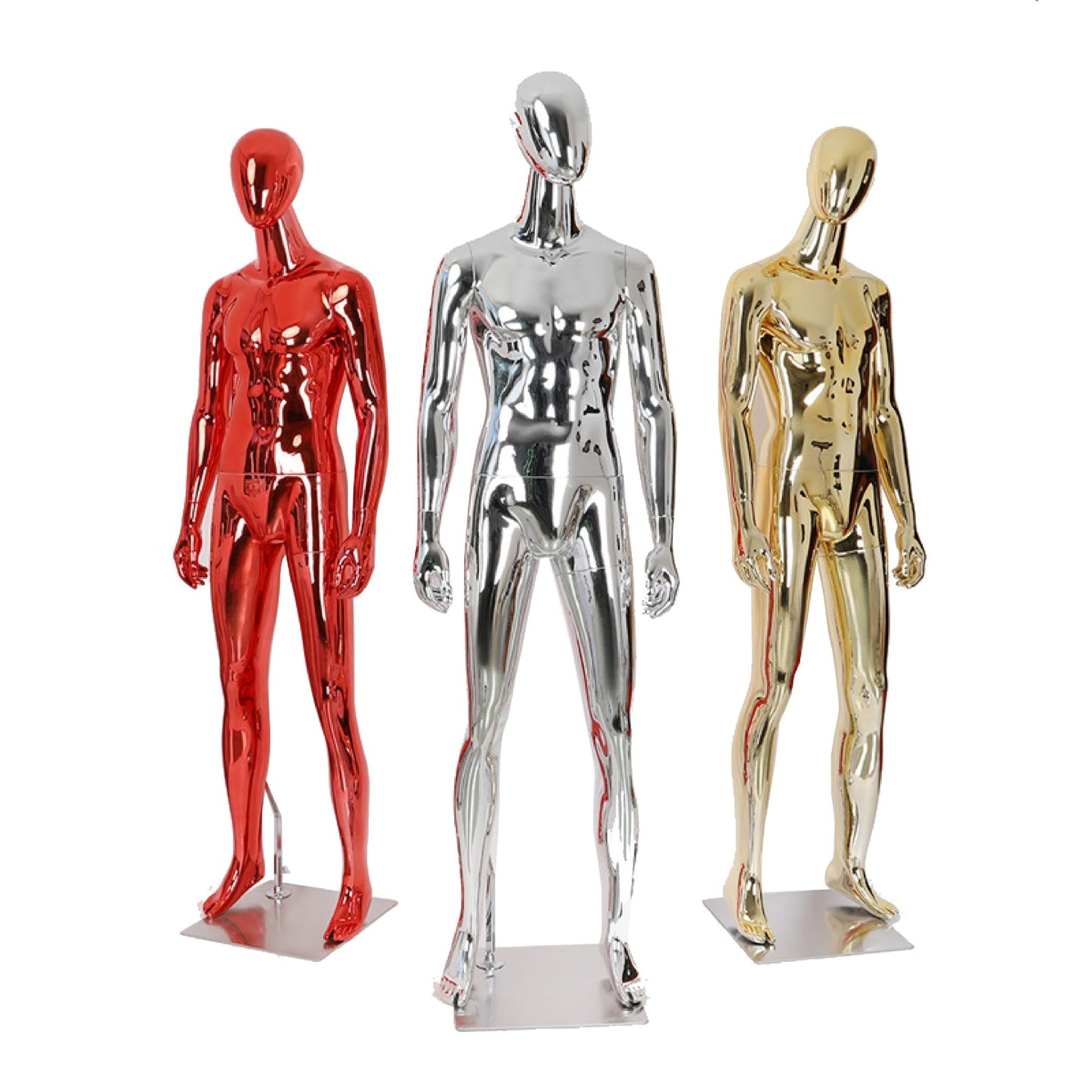 Full Body Male Mannequin with Chrome Metallic Finish, Fiberglass Abstract Dress Form with Posable Head, Futuristic Retail Display Dummy with Metal Base for Men's Fashion Window(Rose Gold)