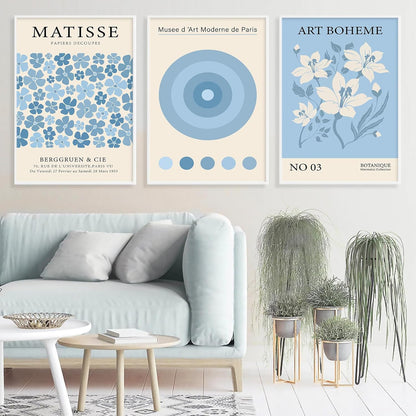 Matisse Flower Wall Art Prints, Blue Abstract Canvas Decor Aesthetic Matisse Art Gallery Preppy Pictures 16x24inch