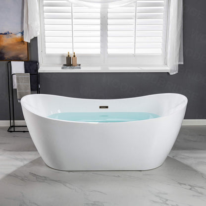 WOODBRIDGE 71" Acrylic Freestanding Bathtub Contemporary Soaking Tub, White Acrylic (Oil Rubbed Bronze Drain/Overflow),B0017 ORB Drain &O