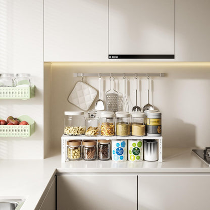 Countertop Solution(1Pack/White/Medium) Expandable,Adjustable & Stackable Spice Rack, Cabinet Kitchen Shelf