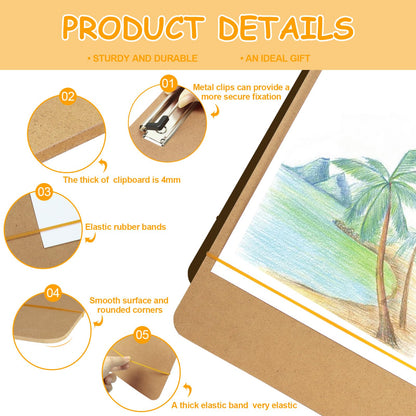 TKOnline 11.8x17.7 Sketch Drawing Board, Art Board with Sturdy Clip and Rubber Bands, Portable Artist Clipboard Easel for Classroom, Drafting and Studio Drawing